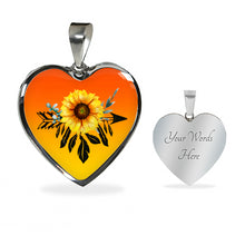 Load image into Gallery viewer, Dreamcatcher Sunflower on Bright Orange and Yellow Ombre Boho Design Heart Shaped Stainless Steel Pendant Necklace Dream Catcher Jewelry