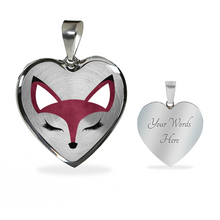 Load image into Gallery viewer, Pretty Burgundy Fox Face Heart Shaped Pendant Necklace Gift Set In Gold or Silver