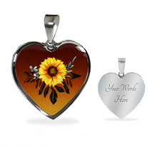 Load image into Gallery viewer, Dreamcatcher Sunflower Burnt Orange Ombre Heart Shaped Pendant Necklace Boho Jewelry Stainless Steel or 18K Gold Plated