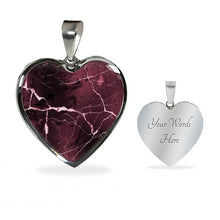 Load image into Gallery viewer, Burgundy Marble Design On Stainless Steel Heart Shaped Pendant