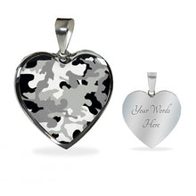 Load image into Gallery viewer, Gray Black and White Camouflage Heart Shaped Stainless Steel Pendant Necklace