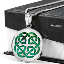 Load image into Gallery viewer, Green Watercolor Celtic Knot Pendant Necklace Knotwork