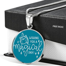 Load image into Gallery viewer, Wishing You A Magical Day Teal Circle Pendant Necklace