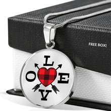 Load image into Gallery viewer, Buffalo Plaid LOVE Circle Round Pendant Necklace Gift Set