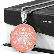 Load image into Gallery viewer, Coral Mandala Round Circle Pendant Necklace Gift Set In Stainless Steel or 18K Gold