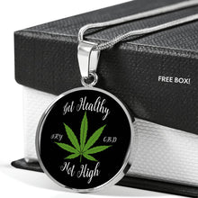 Load image into Gallery viewer, Get Healthy Not High Try CBD Round Circle Pendant Necklace