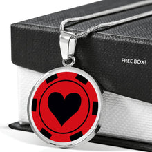 Load image into Gallery viewer, Poker Chip Black and Red Heart Suit Stainless Steel or 18K Gold Circle Pendant Necklace Casino Token