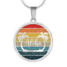 Load image into Gallery viewer, Aloha Hawaiian Style Jewelry With Palm Trees Pendant Necklace in Stainless Steel or 14K Gold Finish