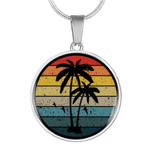 Load image into Gallery viewer, Retro Sunset With Palm Trees and Seagulls Circle Pendant Stainless Steel Necklace With Gift Box