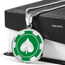 Load image into Gallery viewer, Poker Chip Green Necklace Pendant Stainless Steel With Optional 18K Gold Finish Gift Set Casino Gambling Token