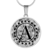 Load image into Gallery viewer, Spider Monogram on Gray Faux Marble Jewelry Stainless Steel Round Pendant Necklace With Chain and Gift Box