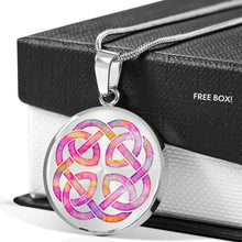 Load image into Gallery viewer, Pink Watercolor Celtic Knotwork Knot Necklace Pendant