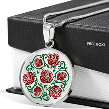 Load image into Gallery viewer, Red and Green Rose Round Pendant Stainless Steel or Gold