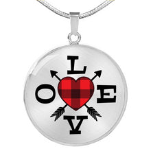 Load image into Gallery viewer, Buffalo Plaid LOVE Circle Round Pendant Necklace Gift Set
