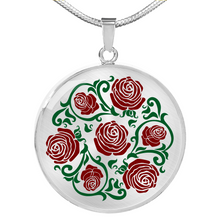 Load image into Gallery viewer, Red and Green Rose Round Pendant Stainless Steel or Gold
