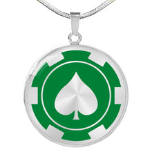 Load image into Gallery viewer, Poker Chip Green Necklace Pendant Stainless Steel With Optional 18K Gold Finish Gift Set Casino Gambling Token