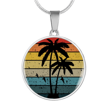 Load image into Gallery viewer, Retro Sunset With Palm Trees and Seagulls Circle Pendant Stainless Steel Necklace With Gift Box