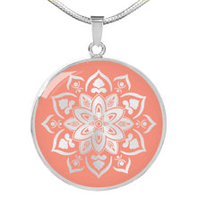 Load image into Gallery viewer, Coral Mandala Round Circle Pendant Necklace Gift Set In Stainless Steel or 18K Gold