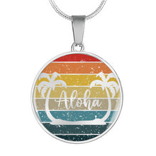 Load image into Gallery viewer, Aloha Hawaiian Style Jewelry With Palm Trees Pendant Necklace in Stainless Steel or 14K Gold Finish