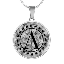 Load image into Gallery viewer, Spider Monogram on Gray Faux Marble Jewelry Stainless Steel Round Pendant Necklace With Chain and Gift Box