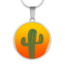 Load image into Gallery viewer, Cactus on Orange and Yellow Ombre Background Round Circle Pendant Necklace Jewelry