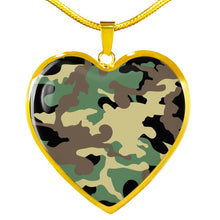 Load image into Gallery viewer, Green, Brown, Black and Tan Camouflage Heart Pendant Necklace Stainless Steel