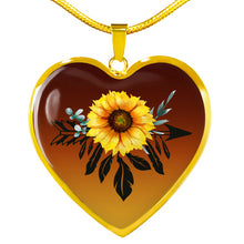 Load image into Gallery viewer, Dreamcatcher Sunflower Burnt Orange Ombre Heart Shaped Pendant Necklace Boho Jewelry Stainless Steel or 18K Gold Plated