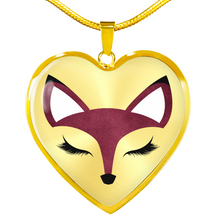 Load image into Gallery viewer, Pretty Burgundy Fox Face Heart Shaped Pendant Necklace Gift Set In Gold or Silver