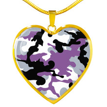 Load image into Gallery viewer, Purple, Gray, Black and White Camouflage Heart Shaped Stainless Steel Pendant Necklace