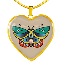 Load image into Gallery viewer, Butterfly Old School Vintage Traditional Tattoo Heart Shaped Pendant Necklace