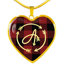 Load image into Gallery viewer, Arrow Monogram Buffalo Plaid Heart Jewelry Heart Shaped Pendant Necklace With Chain and Gift Box