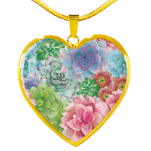 Load image into Gallery viewer, Succulents on Heart Shaped Stainless Steel Pendent Jewelry Necklace With Gift Box and Chain