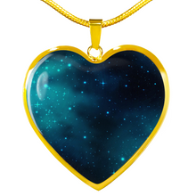Load image into Gallery viewer, Teal and Blue Galaxy Design On Stainless Steel Heart Pendant Necklace