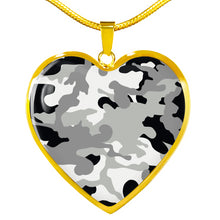Load image into Gallery viewer, Gray Black and White Camouflage Heart Shaped Stainless Steel Pendant Necklace