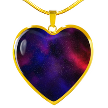 Load image into Gallery viewer, Red Purple and Blue Galaxy Nebula Space Heart Shaped Stainless Steel Pendant Necklace Gift Set