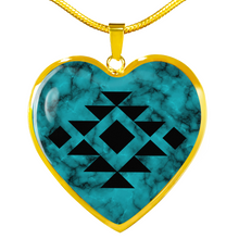 Load image into Gallery viewer, Tribal Design Jewelry on Turquoise Faux Stone Stainless Steel Heart Shaped Pendant Necklace With Chain and Gift Box