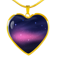Load image into Gallery viewer, Pink and Blue Galaxy Nebula Stainless Steel Heart Shaped Pendant Necklace Gift Set