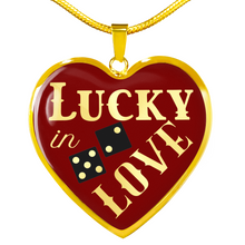 Load image into Gallery viewer, Lucky In Love Dice Red and Black Heart Shaped Pendant Stainless Steel or 18K Gold Finish Necklace Gift Set