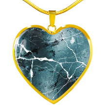 Load image into Gallery viewer, Light Blue Marble Design On Stainless Steel Heart Shaped Pendant Necklace