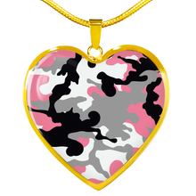 Load image into Gallery viewer, Rose Pink, Gray, Black and White Camouflage Heart Shaped Stainless Steel Pendant Necklace