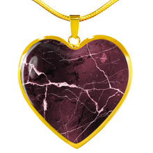 Load image into Gallery viewer, Burgundy Marble Design On Stainless Steel Heart Shaped Pendant