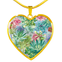 Load image into Gallery viewer, Succulents on Heart Shaped Stainless Steel Pendent Jewelry Necklace With Gift Box and Chain Colorful and Lush Design