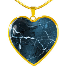 Load image into Gallery viewer, Dark Blue Marble Style Design On Heart Shaped Stainless Steel Pendant
