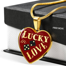 Load image into Gallery viewer, Lucky In Love Dice Red and Black Heart Shaped Pendant Stainless Steel or 18K Gold Finish Necklace Gift Set