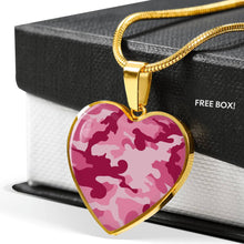Load image into Gallery viewer, Pink Camouflage Heart Shaped Stainless Steel Pendant Necklace