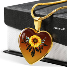 Load image into Gallery viewer, Dreamcatcher Sunflower Burnt Orange Ombre Heart Shaped Pendant Necklace Boho Jewelry Stainless Steel or 18K Gold Plated