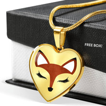 Load image into Gallery viewer, Pretty Red Fox Heart Shaped Pendant and Necklace Gift Set In Silver or Gold