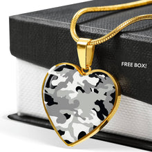 Load image into Gallery viewer, Gray Black and White Camouflage Heart Shaped Stainless Steel Pendant Necklace