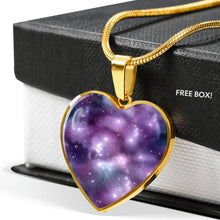 Load image into Gallery viewer, Purple Galaxy Nebula Heart Shaped Stainless Steel Pendant Gift Set