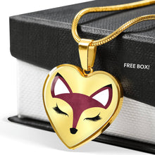 Load image into Gallery viewer, Pretty Burgundy Fox Face Heart Shaped Pendant Necklace Gift Set In Gold or Silver